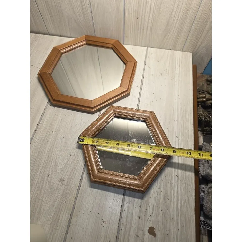 Vintage 80s Hexagonal Mirrors Lot Of 2 MCM Farmhouse Country Retro Cottagecore